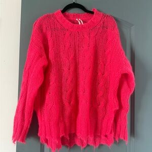 Anthropologie The Posey Stitchy Distressed Sweater Hot Pink Sz sm